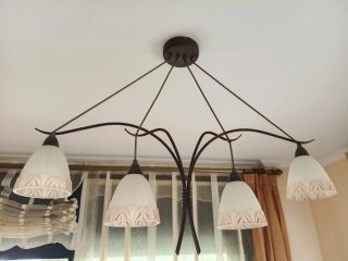 Lámpara moderna de techo forja 4 brazos y cristal