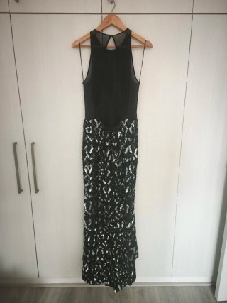 Vestido Escada Negro y Plateado