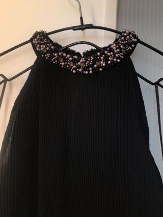 Top Zara Halter Negro Pedrería Talla XS