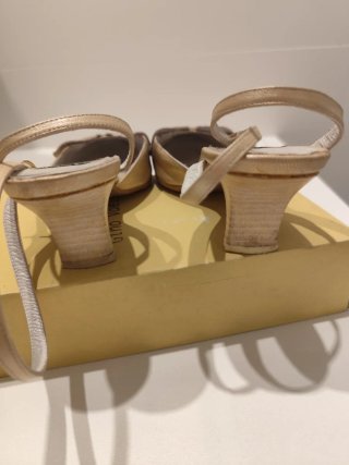 Scarpe da sera in pelle dorate-panna da donna