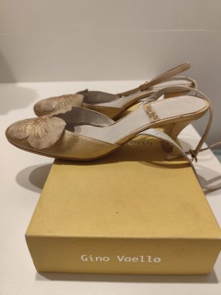 Scarpe da sera in pelle dorate-panna da donna