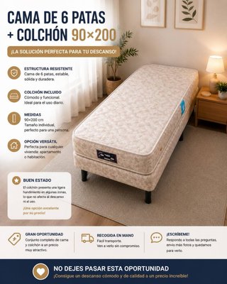 Cama 6 patas + Colchón 90x200
