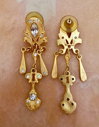 PENDIENTES VINTAGE DORADOS CON BRILLANTES 2 PARES