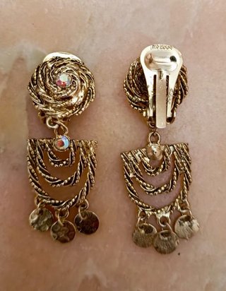 PENDIENTES VINTAGE DORADOS CON BRILLANTES 2 PARES