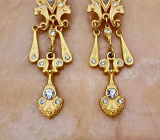 PENDIENTES VINTAGE DORADOS CON BRILLANTES 2 PARES