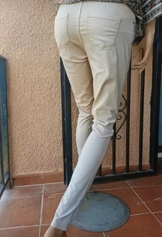 Pantalón Pitillo Promod Push Up Talla 38 Crema