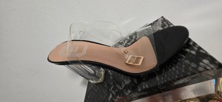 Sandalias tacón vinilo transparente negro 39