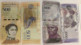 Billetes  2, 20, 50, 100, 500, 1000 bolivares.