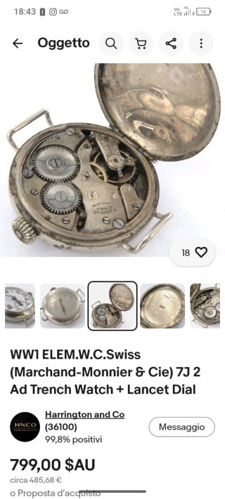 Orologio Tedesco Trincea Prima Guerra argento 925