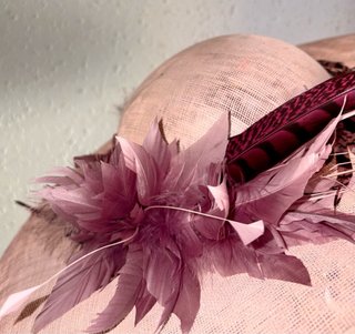 Pamela de fiesta rosa y plumas