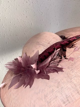 Pamela de fiesta rosa y plumas