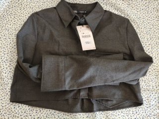 Camisa crop gris Zara Talla S