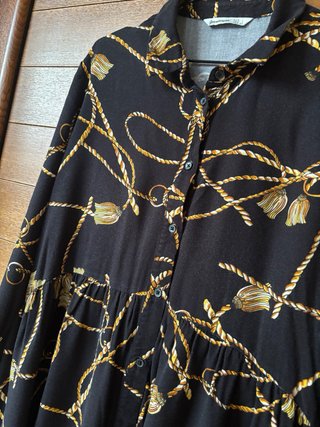 Vestido negro estampado cuerdas talla L
