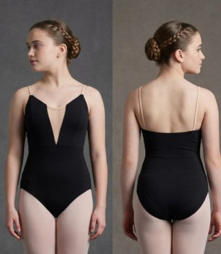 Maillot ballet escote V con transparencias