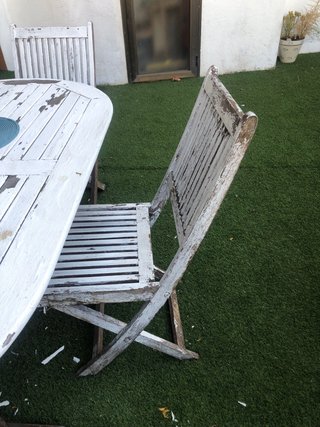Mesa de jardín de teca blanca+ 4 sillas