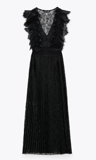 Vestido Zara encaje largo negro, ed. limitada, t36