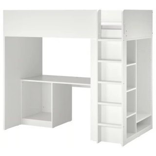 Escritorio Blanco con Estanterías y Escalera