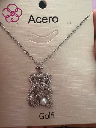 Colgante Oso acero Plata con Perla y Circonitas