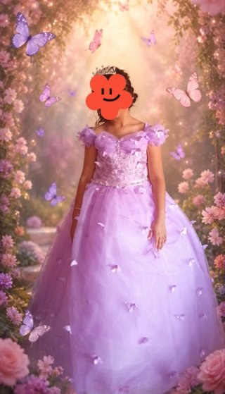 Vestido de fiesta morado con mariposas