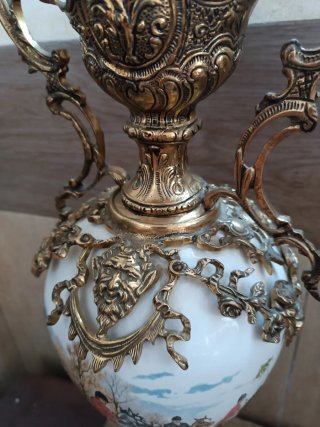 Jarrón Bronce y Porcelana Antiguo