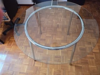 Mesa redonda cristal y cromo 115cm