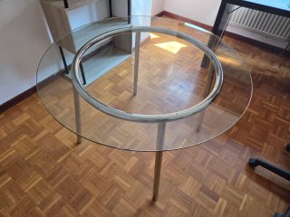 Mesa redonda cristal y cromo 115cm
