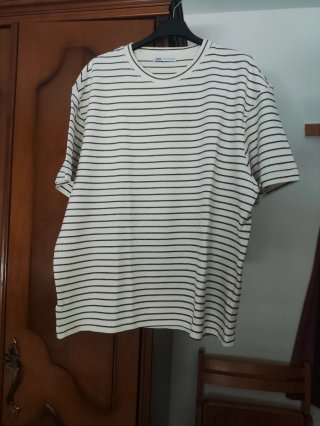 Camiseta Zara Rayas Beige Talla M