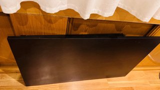 Mesa escritorio marrón rectangular plegable