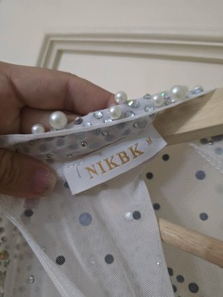 Vestido pedrería plateado con transparencias M