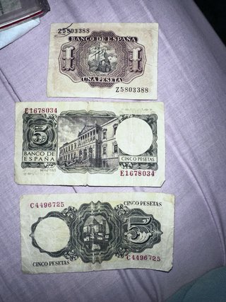 Billetes antiguos españoles: 1 y 5 pesetas