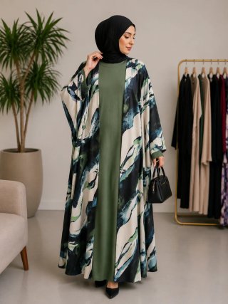 Conjunto Abaya y Kimono Estampado 60cm