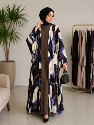 Conjunto Abaya y Kimono Estampado 60cm