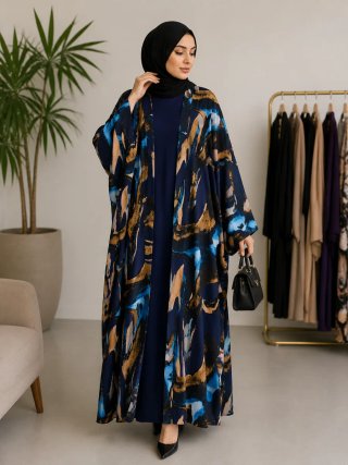 Conjunto Abaya y Kimono Estampado 60cm