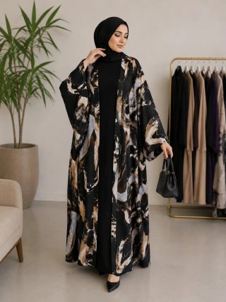 Conjunto Abaya y Kimono Estampado 60cm