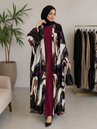 Conjunto Abaya y Kimono Estampado 60cm