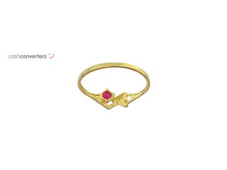 anillo oro 18k con piedra con circonita,rubi t. 15 (17,52 mm)