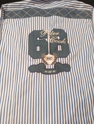 Camisa Peter Cook rayas, parches, bordados, codera