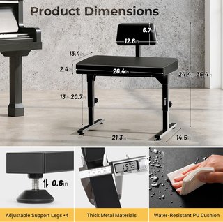 Banco Poresional de Piano Ajustable con Respaldo