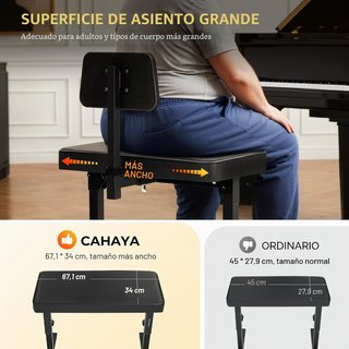 Banco Poresional de Piano Ajustable con Respaldo