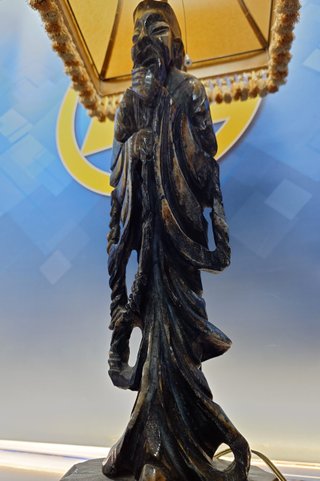 Lampada Vintage Figura Orientale Pietra Intagliata