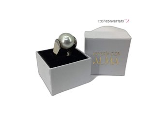 sortija oro 18k con piedra con diamante,perla