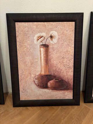 Set di 3 quadri floreali beige e marrone