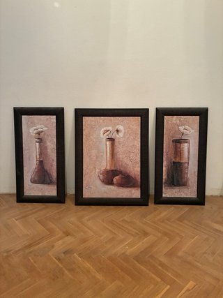Set di 3 quadri floreali beige e marrone