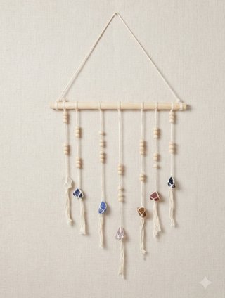 Decorazione murale con pietre e legno
