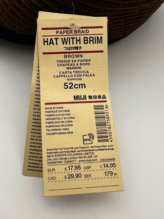 Gorro Muji papel visera niños talla 52cm