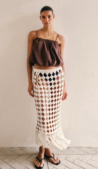 Falda crochet Zara flecos talla L Rocio Osorno