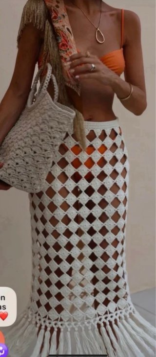 Falda crochet Zara flecos talla L Rocio Osorno