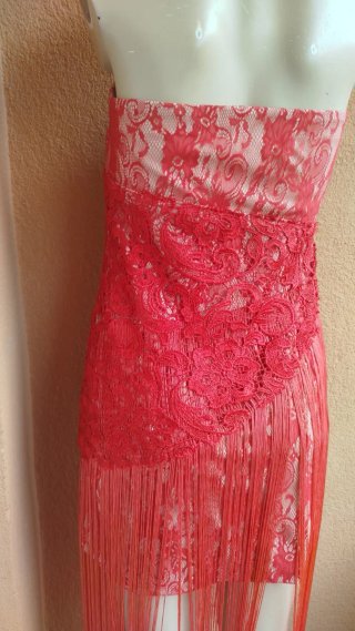 Vestido de fiesta con flecos y encaje Talla XL
