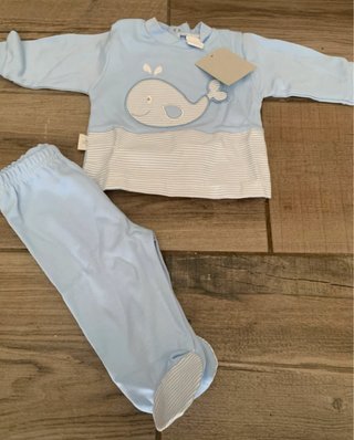 Conjunto bebé algodão 1 mês baleia