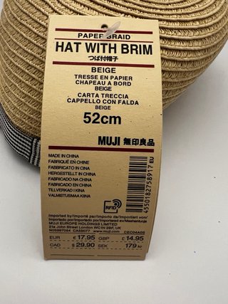 Gorro MUJI niño/a talla 52cm con visera